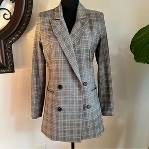 Rachel Zoe Women’s Double Breasted Plaid Fully Lined Long Blazer Jacket Small